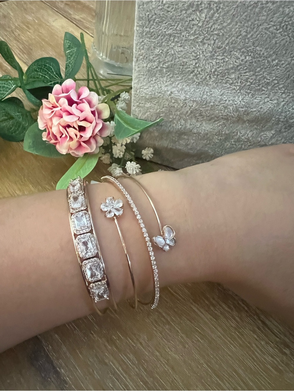 Rose Gold Crystal Stackable Bangle Set - Women Jewelry